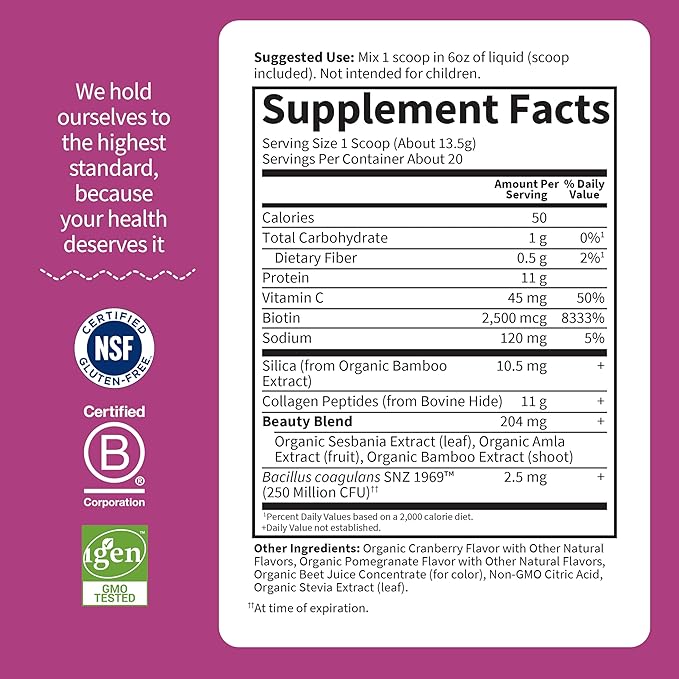 Garden of Life Grass Fed Collagen Beauty - Strawberry Lemonade, 20 Servings, Powder for Women Men Hair Skin Nails, Hydrolyzed Collagen Peptides Protein Powder Supplement