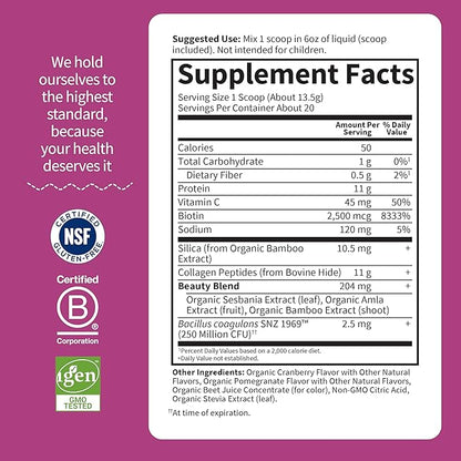 Garden of Life Grass Fed Collagen Beauty - Strawberry Lemonade, 20 Servings, Powder for Women Men Hair Skin Nails, Hydrolyzed Collagen Peptides Protein Powder Supplement