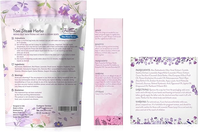 Fivona Yoni Care Kit 4 in 1 - pH Balanced Natural Yoni Oil, Herbal Bar Soap for Feminine V Wash, Detox V Stream Herbs Sunrise, Foldable Sitz Bath Steam Pot