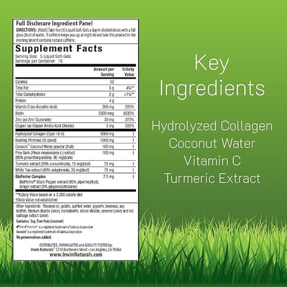 Irwin Naturals Deep Tissue Collagen-Pure - 80 Liquid Softgels - Intense Nourishment for The Skin - 2,000 mg of Hydrolyzed Collagen - 16 Total Servings
