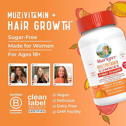 MaryRuth's Multivitamin + Hair Growth Gummies | with Lustriva® | Biotin 10000mcg | B Vitamins | Formulated for Thicker Hair, Wrinkles, Fine Lines, Skin Care | Ages 18+ | 30 Servings (Pack of 2)