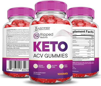 Justified Laboratories (2 Pack Ripped Results Keto ACV Gummies Advanced Formula 1000MG Ripped Results Formulated with Pomegranate Beet Juice Powder B12 Vegan Non GMO 120 Gummys