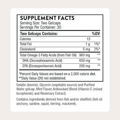 THORNE - Prenatal DHA - 650 mg DHA and 200 mg of EPA - Supports Baby’s Brain & Nervous System Development from Pregnancy to Nursing* - 30 Servings