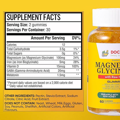 Magnesium Glycinate Gummies 100mg for Kids and Adults - Glicinato de Magnesio