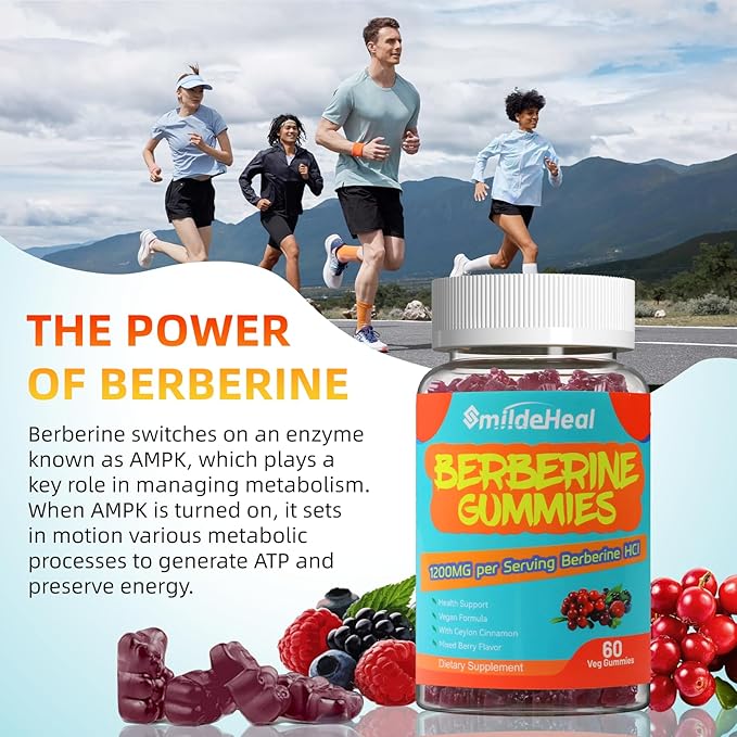 2 Pack Berberine Gummies 1200mg with Ceylon Cinnamon 200mg, Milk Thistle Extract & Turmeric, Vegan Berry Flavor, Non-GMO, Gelatin-Free, Gluten-Free, 120 Count