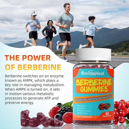 2 Pack Berberine Gummies 1200mg with Ceylon Cinnamon 200mg, Milk Thistle Extract & Turmeric, Vegan Berry Flavor, Non-GMO, Gelatin-Free, Gluten-Free, 120 Count