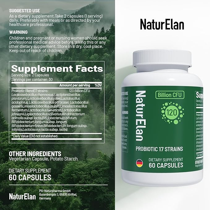 Probiotics for Women & Men - 120 Billion CFU, 17 Powerful Strains for Gut Health, Immunity & Fast Bloating Relief, Third - Party Tested, Non-GMO & Vegan Probiotics Formula for Digestive Health, 60 CT