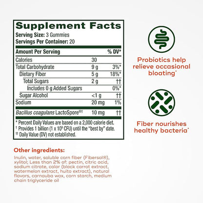 Align Probiotic, Probiotics + Fiber Gummies, Probiotics Help Relieve Occasional Bloating*, Fiber Helps Support a Healthy Digestive System*, #1 Doctor Recommended Probiotic Brand‡, 60 Gummies