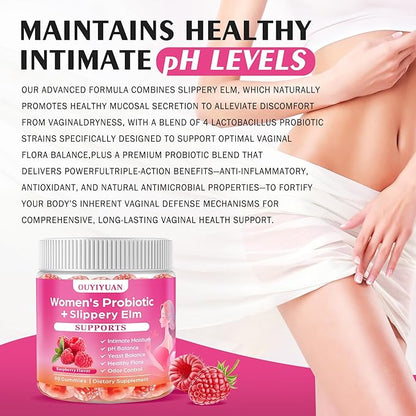 Women's Probiotic Gummies pH Balance & Gut Flora, Natural Raspberry Flavor, Vegan & Non-GMO, 90 Gummies