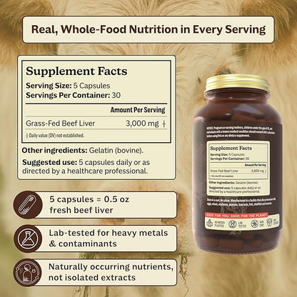 MK Supplements Grass Fed Beef Liver Supplement, Supports Energy Production, Detoxification, Digestion, Immunity and Full Body Wellness, Non-GMO, Freeze Dried, 30 Servings (3,000 mg Each)