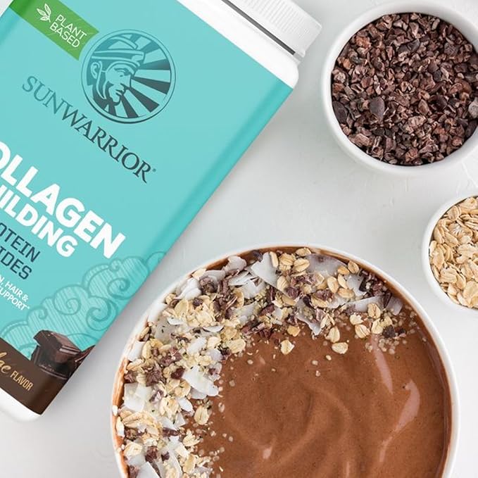 Vegan Collagen Protein Powder for Women Silica Plant Based Collagen Powder Chocolate Flavor Vegan Hair Skin and Nails Vitamins Non-GMO No Added Sugar Soy Dairy & Gluten Free (Chocolate, 40 Servings)