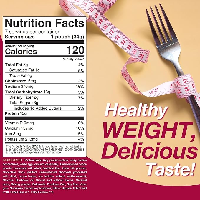 ProtiDIET Protein Chocolate Fudge Cake - 15g Protein - Low Fat High Protein Snacks for Adults - Quick and Easy-to-Prepare Healthy Protein Snack - 7 Cake Mix Pouches Per Box