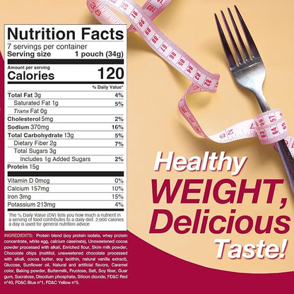 ProtiDIET Protein Chocolate Fudge Cake - 15g Protein - Low Fat High Protein Snacks for Adults - Quick and Easy-to-Prepare Healthy Protein Snack - 7 Cake Mix Pouches Per Box