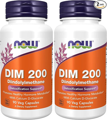 NOW Foods Supplements,DIM 200 (Diindolylmethane) with Calcium D-Glucarate,90 Veg Capsules,(Pack of 2)