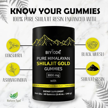 Pure Himalayan Shilajit Gummies – Natural Daily Supplement with Ashwagandha – 60 Gummies – Non-GMO & Sugar-Free