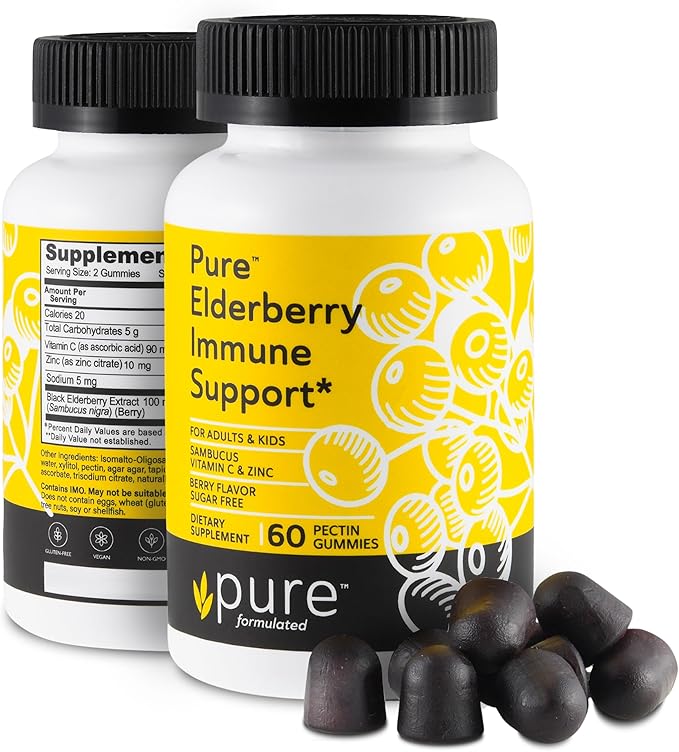 Sambucus Elderberry Gummies with Vitamin C & Zinc Sugar-Free Elderberry Immune Gummies for Adults & Kids Organic Elderberry Gummies 60 Count