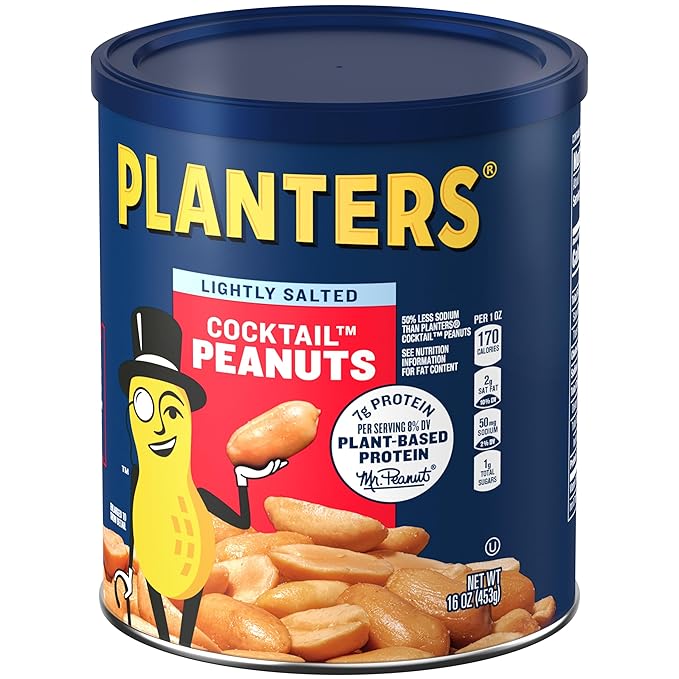PLANTERS Dry Roasted Peanuts, Plant-Based Protein, Lightly Salted, Peanut Snack, 16 Oz Jar (Pack of 2)