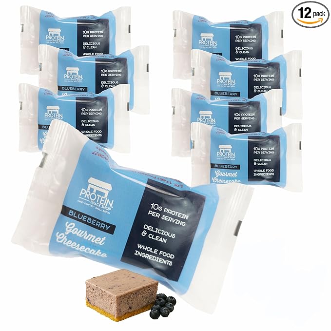 Low Carb Protein Cheesecake Bars | High Protein, Gluten-Free, Clean Ingredients Snack Bars (12, Blueberry)
