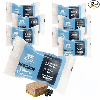 Low Carb Protein Cheesecake Bars | High Protein, Gluten-Free, Clean Ingredients Snack Bars (12, Blueberry)