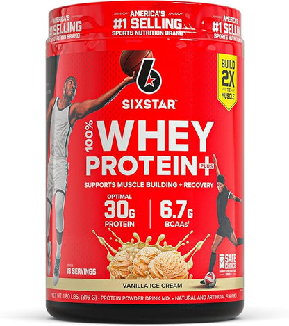 Six Star Whey Protein Powder Plus - Muscle Building & Recovery Formula with Whey Isolate Powder, BCAAs, 30g Protein, Immune Support - Post-Workout Supplement - Vanilla Cream, 1.8 lbs