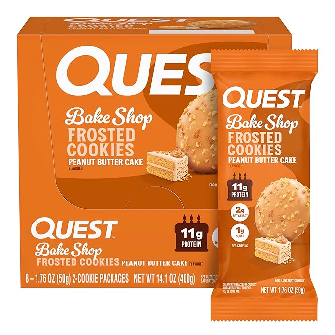 Quest Nutrition Frosted Protein Cookies Twin Pack, Peanut Butter Flavored, 1g Sugar, 11g Protein, 2g Net Carbs, Gluten Free, 16 Cookies