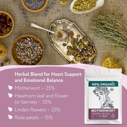 Organic Motherwort Herb (3oz.) - Leonurus cardiaca – Dried Loose Leaf Motherwort for Herbal Tea & Tincture - Heart & Emotional Balance Support