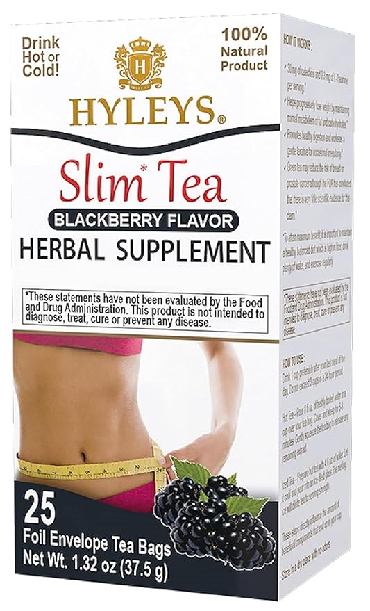 Hyleys Slim Tea Blackberry Flavor - Weight Loss Herbal Supplement Cleanse and Detox - 25 Tea Bags (1 Pack)