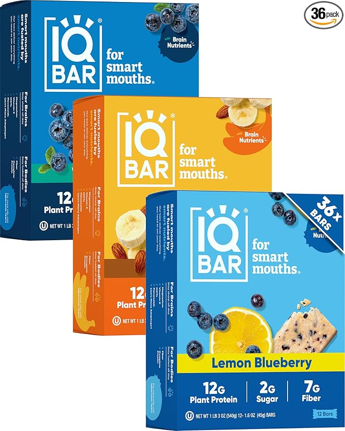 IQBAR Clean Plant Protein Bars - Fruit Lovers Variety Pack - 36 Count - Keto, Vegan, High Fiber, Gluten and Dairy Free, Low Sugar Snack - Brain and Body Nutrients for Focus, Energy, Meal Replacement