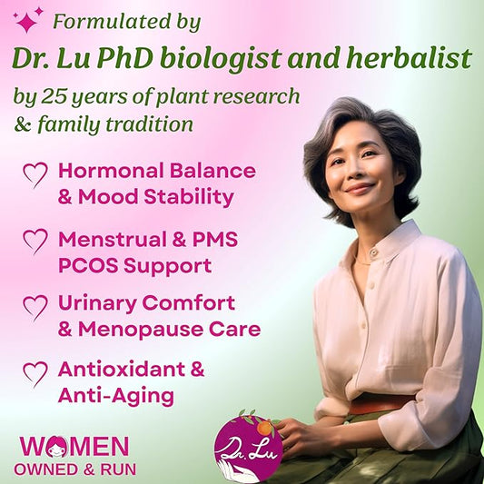 Dr. Lu's Happy Girl Tea | 100% Natural Herbal Tea for Hormone Balance, Menstrual, PMS, PCOS & Menopause | Antioxidant & Anti-Aging Rose Tea with Raspberry Leaf, Cranberries, Goji Berries & More