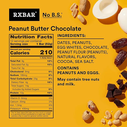RXBAR Protein Bars, Protein Snack, Snack Bars, Peanut Butter Chocolate, 22oz Box (12 Count) (Pack of 2)
