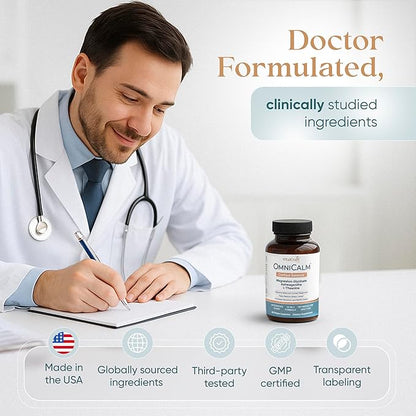 OmniCalm Cortisol Supplements for Women & Men | Stress Relief & Sleep Support with Magnesium & Ashwagandha, L Theanine | 14-in-1 Cortisol Reducer, Manager, Detox – USA