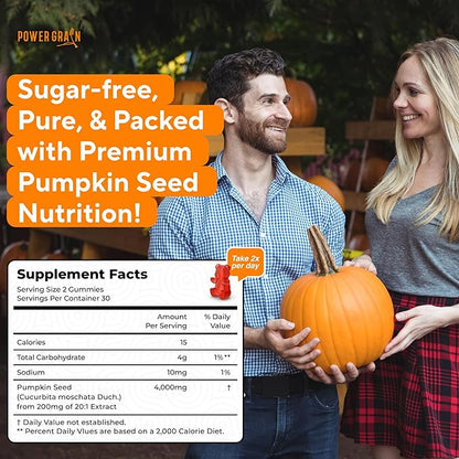 Sugar-Free Pumpkin Seed Gummies – 4000mg/Serving – Hair Growth, Youthful Skin & Prostate Support – Immune & Urinary Tract Support-Natural Source of Essential Fatty Acids