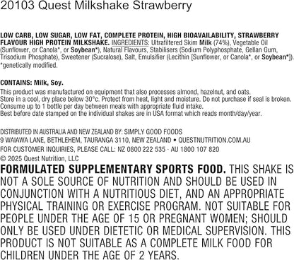 Quest Nutrition Strawberry Protein Shake, 45g Protein, 2g Sugar, 4g Net Carbs, Ready to Drink, Gluten Free, (Pack of 24)