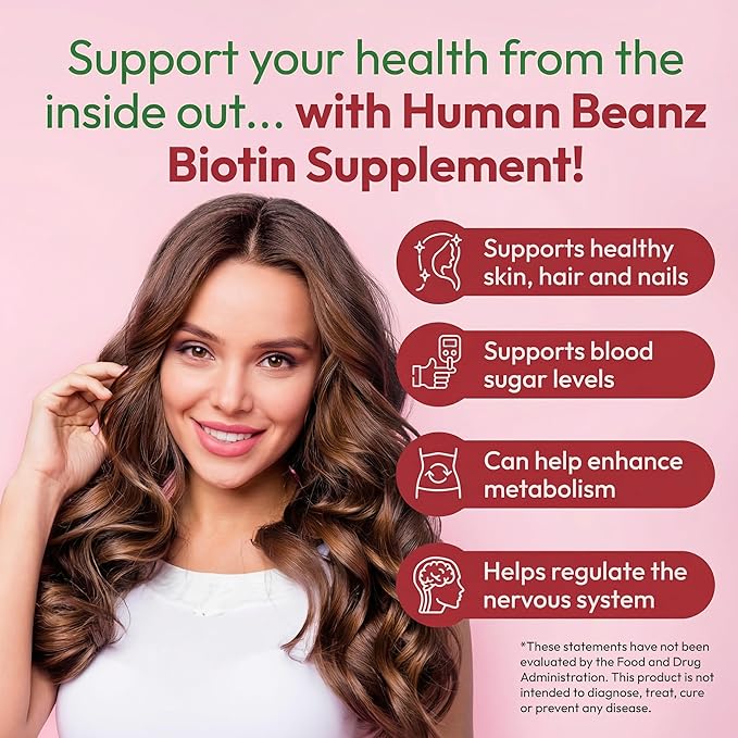 Biotin Jelly Bean Gummy Vitamins, Extra Strength Biotin for Hair, Skin and Nails, 5000mcg per Serving, Hair Growth Vitamins for Men and Women, 120 Strawberry Blast Jelly Beans, Kosher