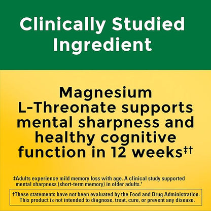 Nature Made Magnesium L-Threonate with Vitamin C & Vitamin D3, Provides 130 mg of Mag from 1800 mg Magnesium L Threonate, Cognitive Support Magnesium Supplement, 90 Capsules, 30 Day Supply
