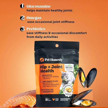 Cat Hip + Joint Health Chews – Crunchy & Creamy Cat Joint Support Supplement - Glucosamine, Chondroitin & Omega-3s – Supports Mobility, Flexibility & Comfort for Indoor & Outdoor Cats (Chicken 30-Day)