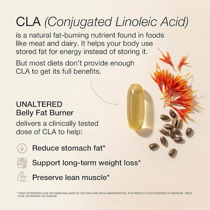 UNALTERED Belly Fat Burner for Men - Natural Weight Loss Pills to Support Reduced Body Fat, Preservation of Lean Muscle Mass, and a Healthy Metabolism - CLA Dietary Supplement - 90 Softgel Capsules