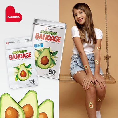 BioSwiss Bandages, Avocado Shaped Self Adhesive Bandage Set, Latex Free, Sterile Wound Care, 24 Count