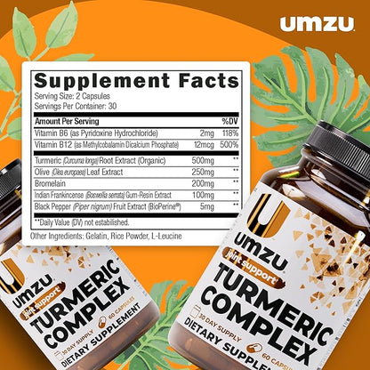 UMZU Turmeric Curcumin Supplement, (30 Day Supply) – Bromelain Boswellia & BioPerine Black Pepper Blend – Turmeric Supplement for Joint Support & Immune Support Daily Wellness Support System