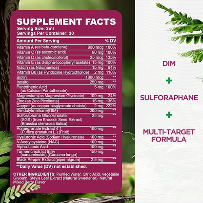 DIM Liquid Drops Supplement Women – Hormone Harmony for Women & Acne Supplements with Multivitamins, Inositol, Sulforaphane - Hormone Balance, Clear Skin & Mood Support, Mixed Berry Flavor 2 Fl Oz