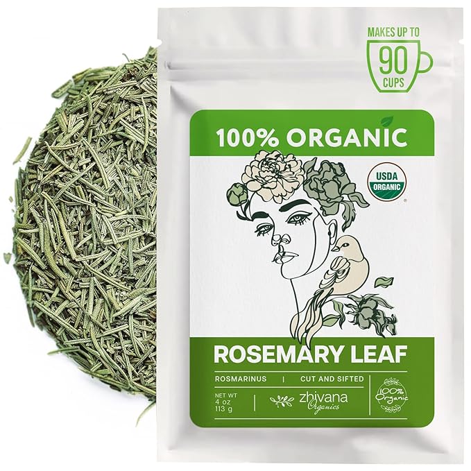 Organic Rosemary Leaf (4 oz.) (Rosmarinus officinalis) – Loose Dried Leaves – Edible Grade for Tea, Seasoning & Herbal Use
