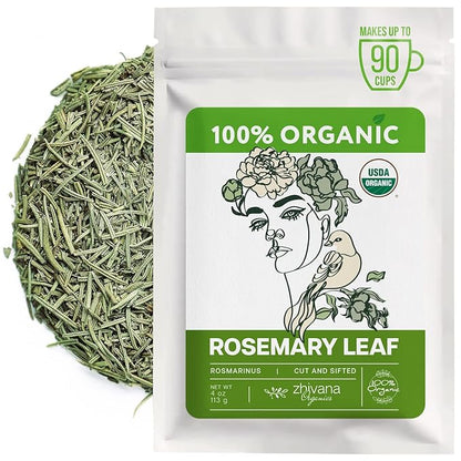 Organic Rosemary Leaf (4 oz.) (Rosmarinus officinalis) – Loose Dried Leaves – Edible Grade for Tea, Seasoning & Herbal Use