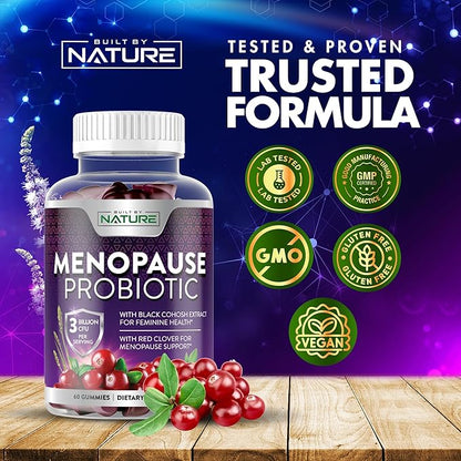 Menopause Supplements for Women - Menopause Probiotic Gummy - Women’s Menopause Relief for Hot Flashes, Night Sweats & Mood Swings with Black Cohosh & Cranberry - Non-GMO, Vegan - 60 Gummies