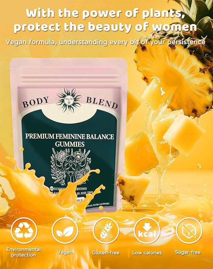 Premium Feminine Balance Gummies for Women’s PH-Balanced Health&Wellness,Probiotic Gummies for Vaginal Health&Immune Support, Vegan, Gluten-Free, Low Calorie, Hawaiian Pineapple,60 Count, 30 Servings