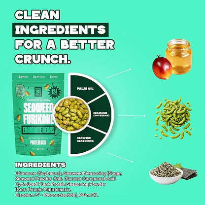 Where You Bean Edamame Beans Snack (Seaweed Furikake) - Crunchy and Dry Roasted Edamame Beans - High Protein Snacks, Keto and Vegan Healthy Snacks for Adults & Low Carb Asian Snack 3 oz (Pack of 4)