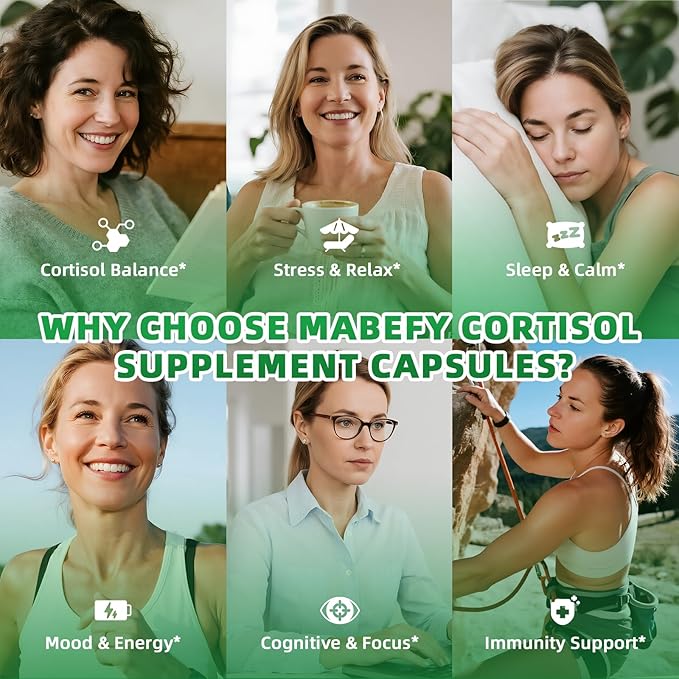 Cortisol Supplements for Women/Men - 10 in 1 Cortisol Manager Reducer Lower Detox Balance with Magnesium, Ashwagandha, L-Theanine for Stress, Sleep, Calm, Mood Support - 60 Capsules for 30 Days