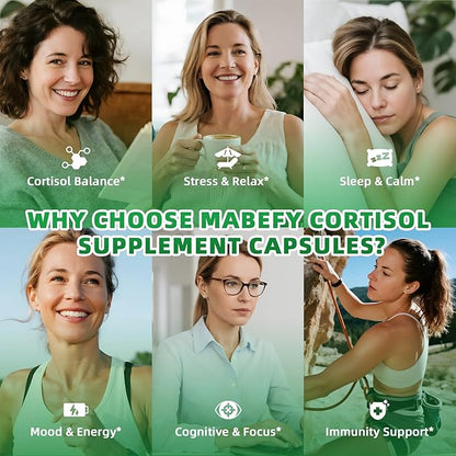 Cortisol Supplements for Women/Men - 10 in 1 Cortisol Manager Reducer Lower Detox Balance with Magnesium, Ashwagandha, L-Theanine for Stress Sleep Calm Mood Support - 120 Capsules for 60 Days