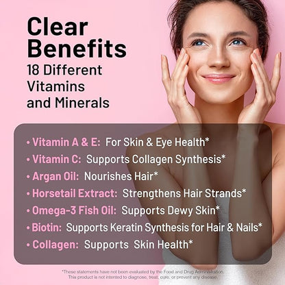 NatureWise Hair Skin and Nails Vitamin, Biotin 5000mcg w/Hyaluronic Acid, Collagen for Women with C, B Complex, D3, A, E, Iron - Non-GMO, Gluten Free - 270 Softgels[3-Month Supply]