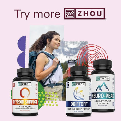 Zhou Driftoff - Nature Inspired Sleep Aid, Valerian Root & Melatonin for Sleep for Men & Women, Calm Sleeping Supplement for Adults with Gaba & Chamomile to Relax - 60 Veggie Capsules
