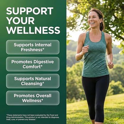 Clean Nutra Chlorophyll Capsules + Peppermint Slippery Elm Spirulina Chlorella Fenugreek Ashwagandha Sea Moss Supplement – Ph Balance for Women Detox Internal Deodorant Supplement + Prebiotics 60 Ct